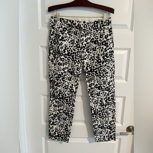 J Crew Cropped Pants Cream Black Animal Print Size 6